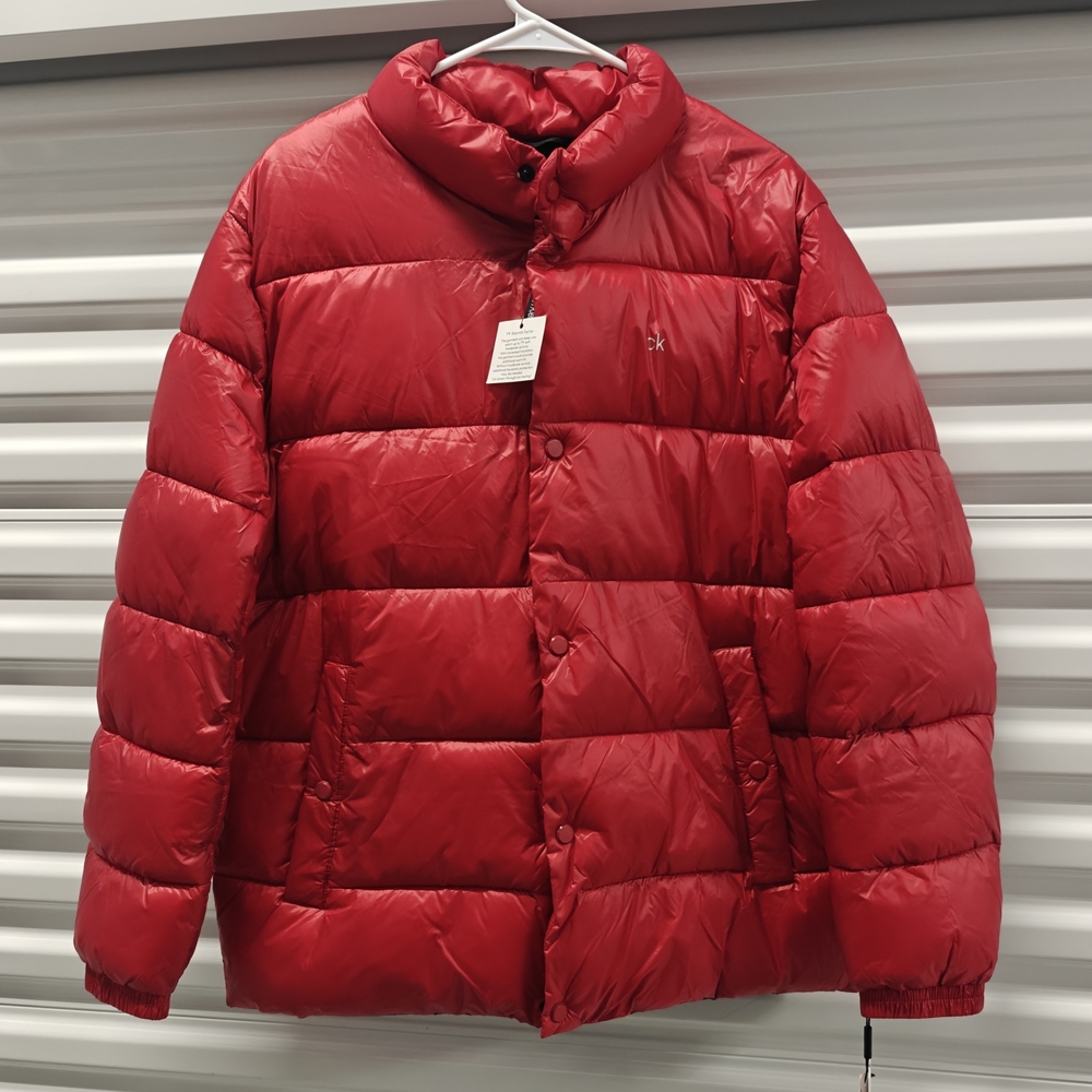 New Mens Calvin Klein Red Quilted Water Resistant Puffer Jacket Size L MSRP $225